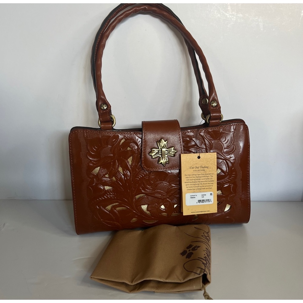 NWT Patricia Nash Rosina Satchel Metallic Burnished Cutout Tooled Leather Bag